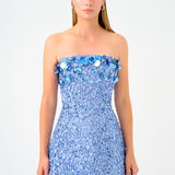 Stone and Sequin Embroidered Strapless Mini Evening Dresss - 9012C