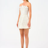 Stone and Sequin Embroidered Strapless Mini Evening Dresss - 9012C