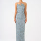 Strappy Seashell Pattern Stone Embroidered Long Evening Dress