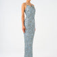 Strappy Seashell Pattern Stone Embroidered Long Evening Dress