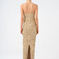 Strappy Seashell Pattern Stone Embroidered Long Evening Dress