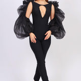 Tulle Sleeve Jumpsuit with Cleavage - 4025C