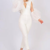 Tulle Sleeve Jumpsuit with Cleavage - 4025C