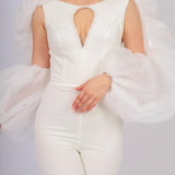 Tulle Sleeve Jumpsuit with Cleavage - 4025C