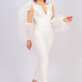 Tulle Sleeve Jumpsuit with Cleavage - 4025C