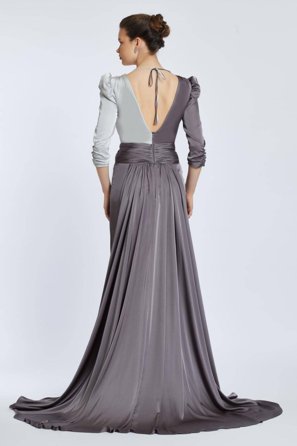 Bicolor Draped Long Evening Dress