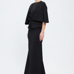 V Neck Balloon Sleeve Long Evening Dress