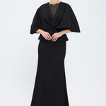 V Neck Balloon Sleeve Long Evening Dress