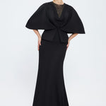 V Neck Balloon Sleeve Long Evening Dress