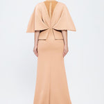 V Neck Balloon Sleeve Long Evening Dress