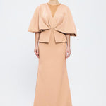 V Neck Balloon Sleeve Long Evening Dress