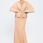 V Neck Balloon Sleeve Long Evening Dress