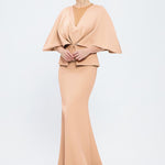 V Neck Balloon Sleeve Long Evening Dress