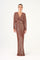 V Neck Long Sleeve Sequin Long Evening Dress