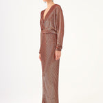 V Neck Long Sleeve Sequin Long Evening Dress