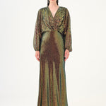 V Neck Sequined Long Sleeve Evening Dress