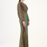 V Neck Sequined Long Sleeve Evening Dress