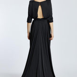 Embroidery Detailed Mandarin Collar Slit Long Evening Dress