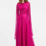 Waist Embroidered Chiffon Long Evening Dress