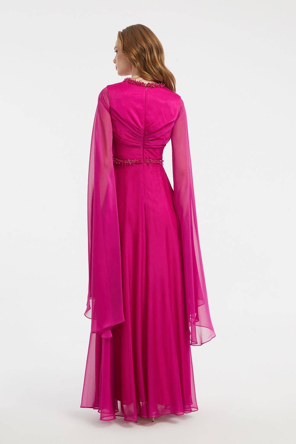 Waist Embroidered Chiffon Long Evening Dress