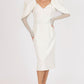 Wadding Shoulder Mesh Detailed Long Sleeve Midi Evening Dress