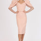 Wadding Shoulder Mesh Detailed Long Sleeve Midi Evening Dress